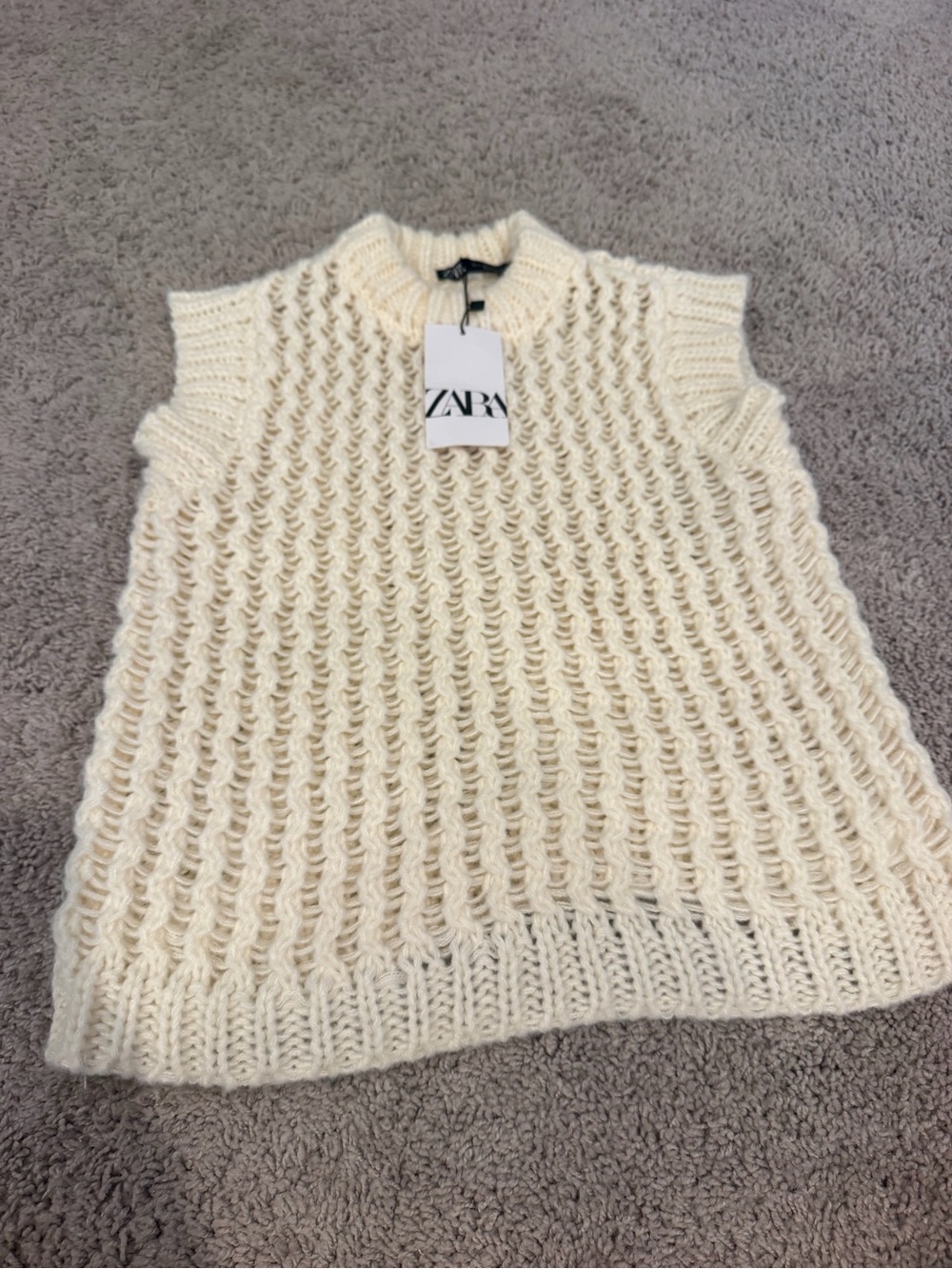 ZARA Cream Open-Knit Sleeveless Sweater